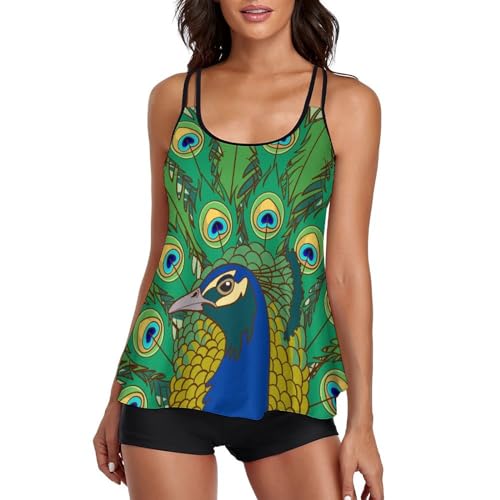 Robe de plage tankini verte motif paon pour vos vacances aux tropiques