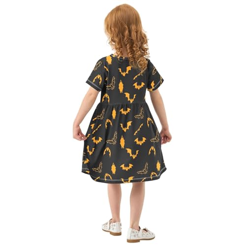 Toddler Girls Halloween Bats Dress Short Sleeve A-Line Casual Clothes for Home Party Beach Sundress 2-8T3