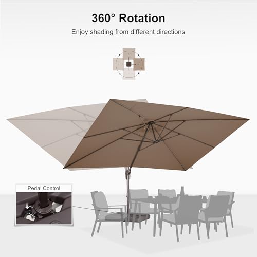 Image of PURPLE LEAF Patio Umbrella with Base 10' X 13' Bronze 5 Level Tilt, Taupe