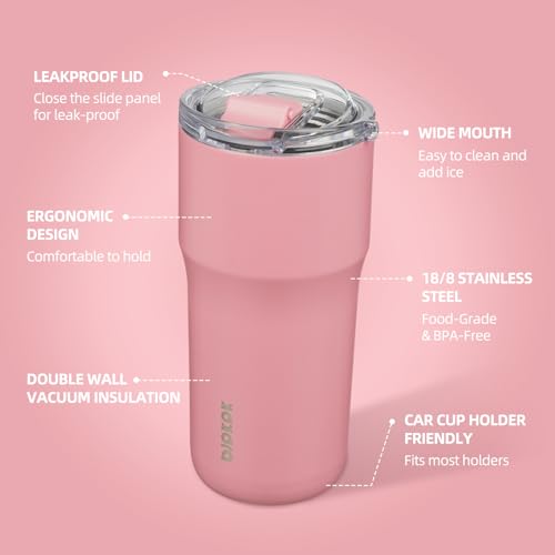 Image of BJPKPK 20oz Spill Proof Coffee Tumbler, Insulated Stainless Steel Cup | Double Wall Vacuum, Leakproof Lid, Keeps Hot /Cold /Iced, BPA Free, Dishwasher Safe, Cupholder, Travel, Pink