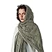 Wrap Dune Wasteland Hooded Shawl With Viking Brooch | Cowl Scarf Rogue Medieval Cloak Renaissance Costume Cape Accessories (Green)
