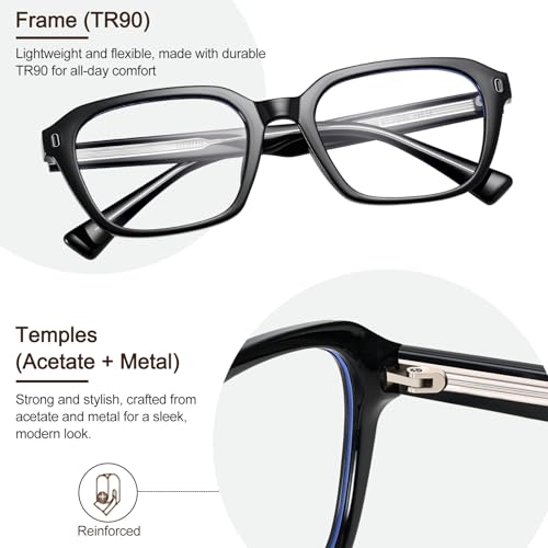 Image of Dollger Blue Light Glasses Men Vintage Thick-Framed Rectangle Non-Prescription, For Computer,Gaming, Phone Use