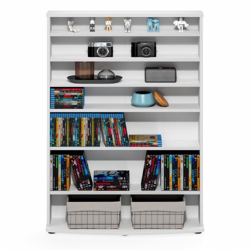 Image of Furinno Jaya DVD Shelf, 7-Tier Wide CD Rack, Media Shelf, White | Open Shelf, Adjustable Shelves, DVD Storage Cabinets for CD Blueray Game Disc, Easy Assembly, for Living Room, Home Office
