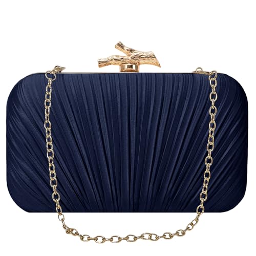 Image of MR Clutch Purses for Women Pleated Evening Clutch Wedding Purse with Chain | Pleated Satin Clutch Purse, Womens Evening Bag Shoulder Crossbody Purse Wedding Clutch for Wedding Prom Party