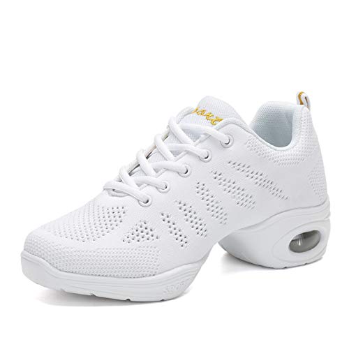 RHSMQ Scarpe da Ballo Femminile Adulto Adulto Quattro Stagioni in Stile Maglia Cuscino d'Aria Traspirante Morbido Fondo Moda Sport Tempo Libero Jazz Hip Hop Quadrata Danza Moderna Danza(37, White)