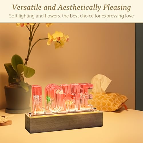 Image of Floral Letter LED Night Light: Resin Dried FlowerLetters Lamp with USB - Handmade Pressed Flower Nightlight Unique Customized Gift for Home Decoration (Pink, 1)
