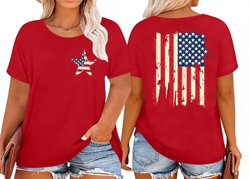 Image of Ithalt Patriotic Plus Size Shirts for Women 250th Anniversary USA Shirts American Flag Tshirt USA Short Sleeve Tops