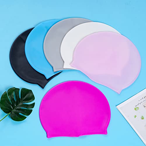 6Pcs Silicone Swim Cap Adult Silicone Swim Cap For Women Men Kids High Elasticity Thick Swimming Pool Cap Silicone Swimming Cap For Long Hair Short Hair 6 Color Unisex Bath Silicone Shower Cap #TOP5