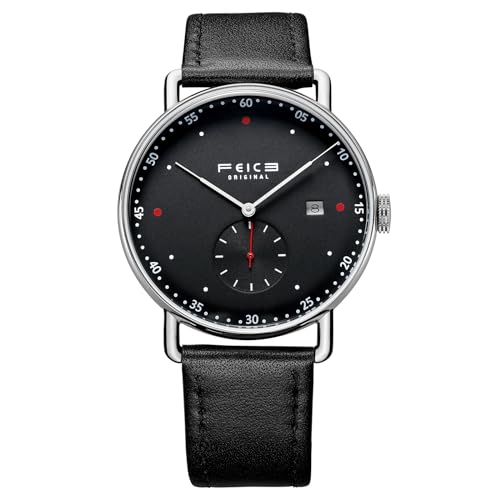 Image of FEICE New Men's Automatic Watch Unisex Classic Bauhaus Mechanical Watch Curved Mirror Waterproof Casual Dress Watches with Leather Bands -FM506