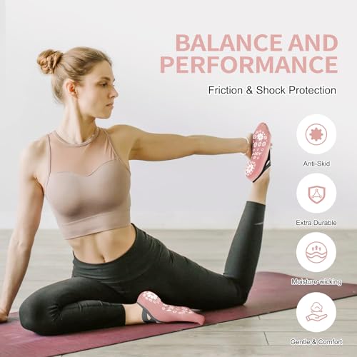 Image of 3 /6 Pairs Pilates Socks for Women,Grip Yoga Socks Non Slip for US Sizes 6.5-10