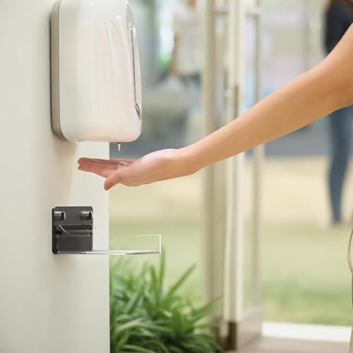 Image of 2 Pack Acrylic Dispenser Drip Tray Wall Mount Removal Soap Dispenser Bracket, Laundry Detergent Drip Catcher Prevent Dripping and Spraying, Soap Dispenser Water Tray, Detachable for Cleaning