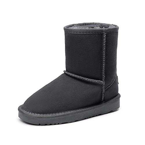 DREAM PAIRS Girls Boys Boots Kids Faux Fur Lined Winter Snow FuzzyClassic Kid's Mid Boot 1 Little Kid Grey