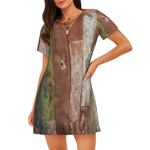 Chemise de nuit légère et respirante à manches courtes pour femme motif vieilli Planks