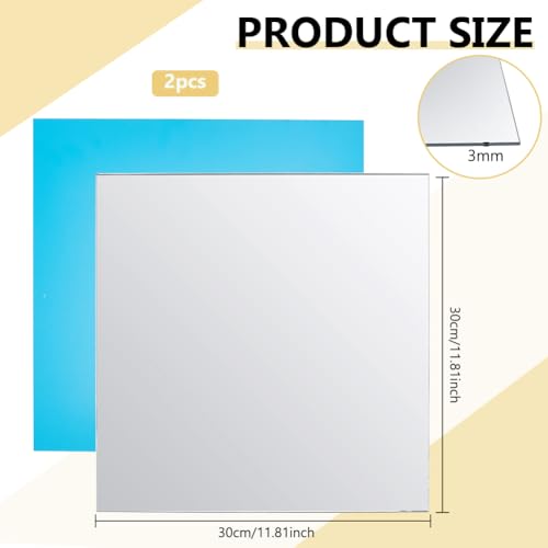 Image of BENECREAT 2Pcs 12x12 Inch Acrylic Mirror Sheets, 1 /8 Inch(3mm) Square Flexible Mirror Sheets with Film Attached for Engraving Wall Decor DIY Crafts, Light Grey