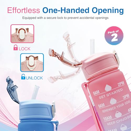 Pack of 2 – 750ml Kids Water Bottles with Straw – Leakproof BPA-Free Tritan Sports Water Bottle for kids, Boys, Girls & Adults – Drinks Bottle for Gym, Cycling, School, Travel (Blue-Pink/Orange) - Image 5