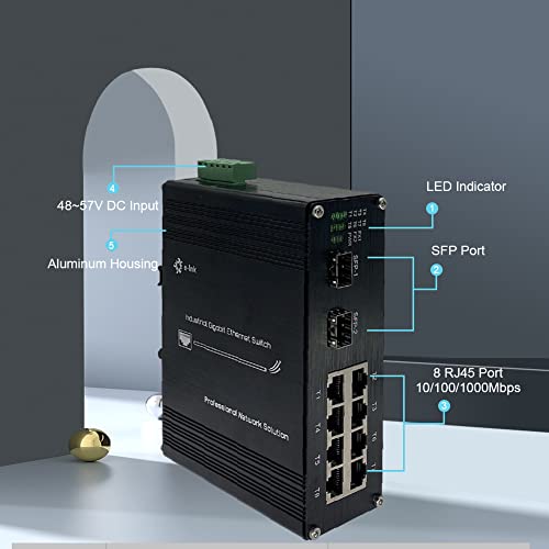 Image of Industrial 8 Port Gigabit Ethernet POE+ Switch DIN Rail Mount 8 Port RJ45 10 /100 /1000Mbps Unmanaged DIN-Rail POE Switch Hardened 10 Ports Ethernet Fiber POE Switch with 2 SFP Slots