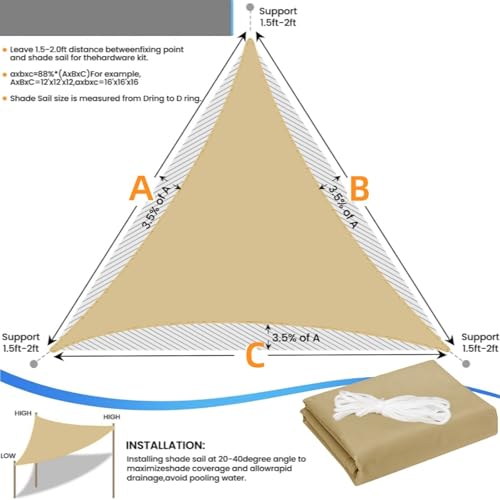 Voile d'ombrage triangle cream white 2.5m pour patio