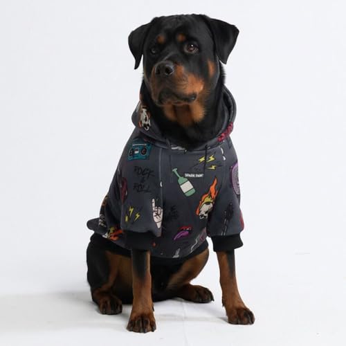 Image of Spark Paws Dog Hoodie - Premium Dog Sweater for Small, Medium, and Large Dogs | Warm Outfits for French Bulldogs, Pitbull, Puppy, Winter Jacket Alternative - Rock and Roll -4XL