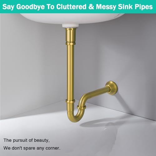 SEABEFORE Brass P Trap U-Shape 1 1/4 inch Sink Drain Pipe with Slip Joint Extension Tub,12 inch Vertical Pipe length Adjustable Height Sink Waste Trap Drain Kit Champagne Bronze,SE83555CB-L  - Thumbnail 3