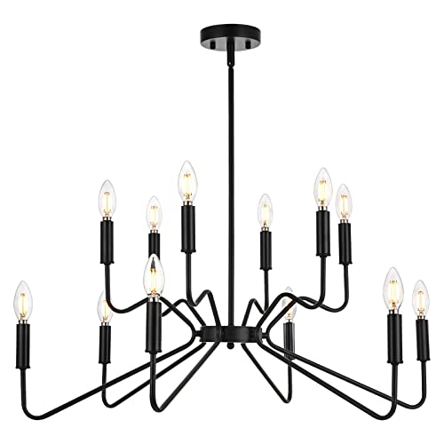 Peblto Modern Black Farmhouse Chandelier, Industrial 12-Light Rustic Candle Chandeliers Dining Room Light Fixture, Metal Hanging Chandeliers Lighting For Living Room Staircase Bedroom #TOP7