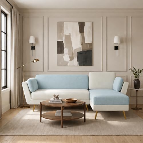 Image of Nuvola Air Latex Fabric Sofa | L Shaped Sofa | Modern Buttonless Tufted & Anti-Sag Comfort (Powder Blue & White, 4)