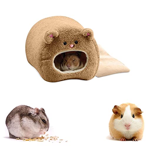 Cama Hámster, 1 Articulo Cueva de Felpa Suave Para, Nido de Hámster de Algodón, con 2 Almohadillas Calientes, Cómodo y Ligero, para Hámsters, Conejillos de Indias, Chinchillas,Conejos(Color Café) Cover