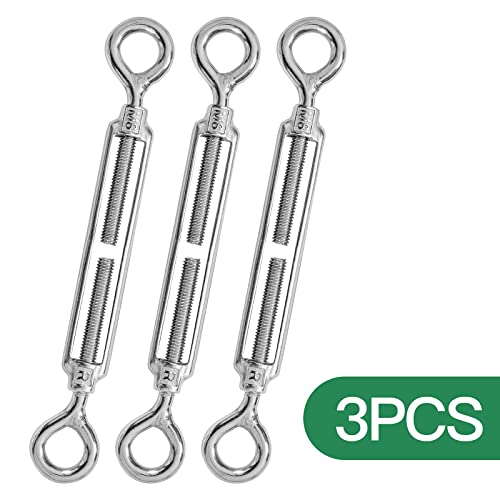 Jamiikury 3PCS M8 Eye & Eye Turnbuckle 304 Stainless Steel Turnbuckle Wire Rope Tension Heavy Duty Turnbuckles for Cable Railing Wire Rope Hardware Kit (M8, Eye & Eye)