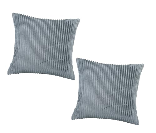 Image of RD TREND Cushion Cover Set of 2, Decorative Sofa Living Room Home Square Cushion Covers 18 Inch x 18 Inch, Aesthetic Corduroy Striped Double Sided (Grey)