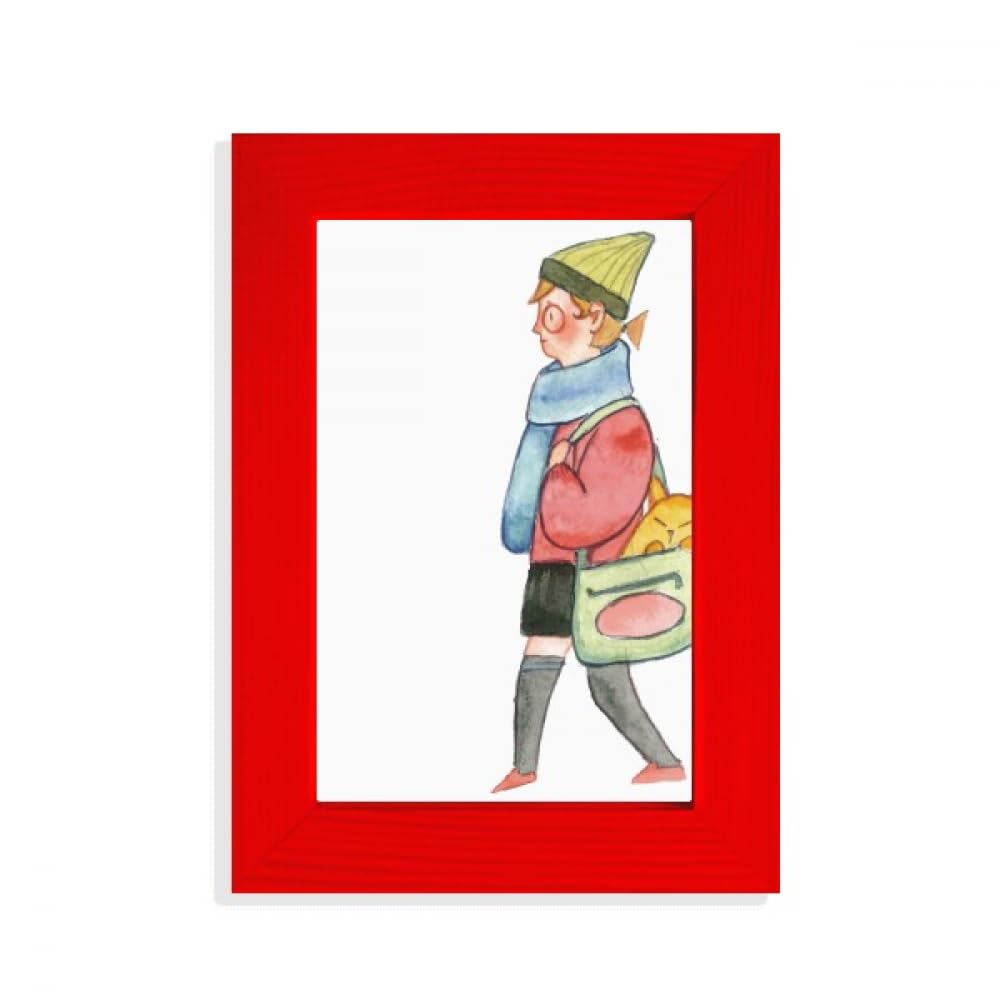 Peinture chat shopping girl cadre photo rouge art mural élégant