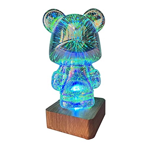 Gaonala 3D Feuerwerk Bär Lampe, 8 Farben Bär Nachtlicht Kinder, 3D...