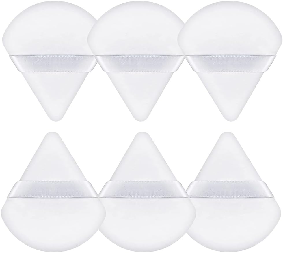 Gleva 6 Pcs Powder Puff Soft Face Makeup Sponge, Loose powder Foundation Blending Sponges Set, Makeup Blender, Contouring, Wedge Triangle Shape Wet & Dry Tool Washable Reusable (White)