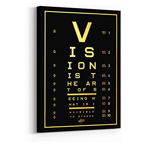 Inktuitive 'Vision Test' Inspirational Wall Art | Modern Canvas Print | Motivational Décor for Bedroom, Living Room & Business Office | 16 x 12 Inches (Black & Gold) Cover