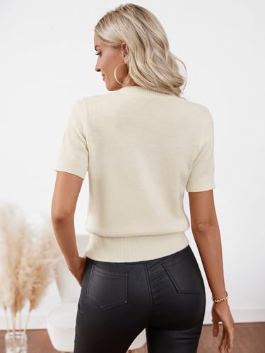 Image of Libsorge Womens Cropped Short Sleeve Sweater Fall 2025 Crewneck Sheer Knit Tops - Lightweight, Thin, Crop, Slim Fit