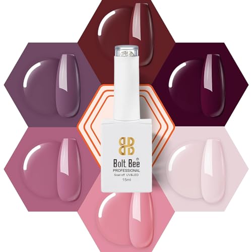 Image of Bolt Bee Gel Nail Polish Kit Gel Nail Polish- 6 Colors Winter Fall Brown Purple Burgundy Red Peach Pink Polish Soak Off for Women DIY Home Salon (Antique Rose (49+60+134+99+10+111))