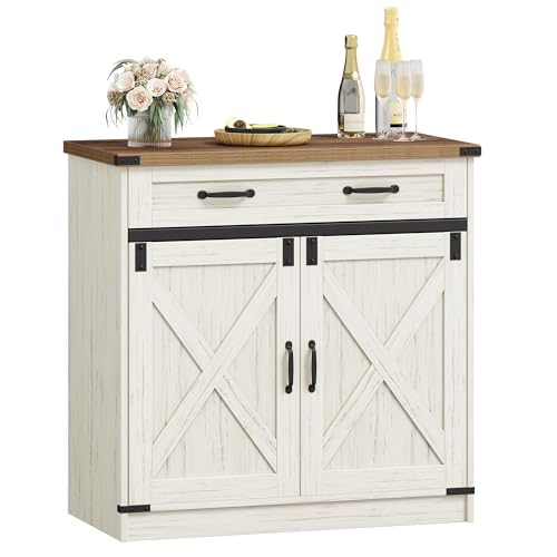 Hzuaneri Meuble Cuisine, Buffet à 1 Tiroir, Meuble de Rangement à 2 Portes, Étagères Réglables, Style Cottage, Cuisine, Salon, 40 x 80 x 80 cm, Blanc...