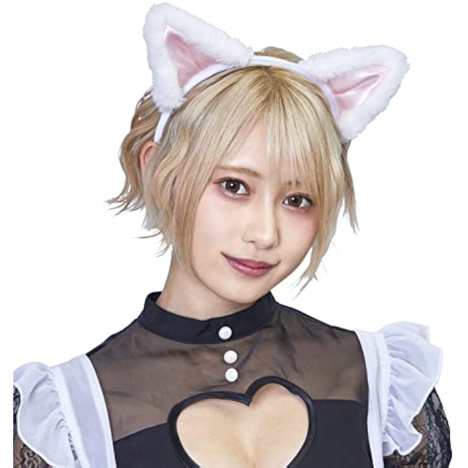 クリアストーン(Clearstone) コスプレ ハロウィン キャットカチューシャ 立ち耳 ユニセックス ホワイト×ピンク 詳細画像1