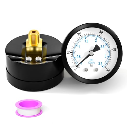 Image of 0-50PSI Well Pump Pressure Gauge 2 inch Dial Size, 1 /8 inch NPT Back Mount, 3-2-3% Accuracy, for Tube, Water Pump, Gas, Liquid, Pressure Test