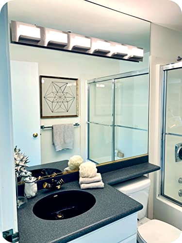 Kira Home Everett 48" Modern 6-Light 60W Integrated Led (360W Eq.) Bathroom/Vanity Light, Rectangular Acrylic Lenses, Energy Efficient, Eco-Friendly, 3000K Warm White Light, Brushed Nickel Finish #TOP2