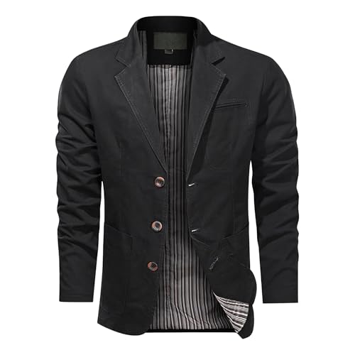 Men's Vintage Solid Color Suit Coat Casual Cotton Lightweight Blazer Jacket Business Loose Sport Coat