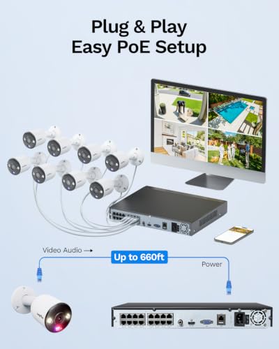 Image of LongPlus 4K PoE Security Camera System, 12MP H.265+ 16CH NVR with 4TB HDD for 24-7 Recording, 8pcs Wired Home Security Camera System, Person Vehicle Detection, CCTV for Home Businesses, LP8MEF8B1