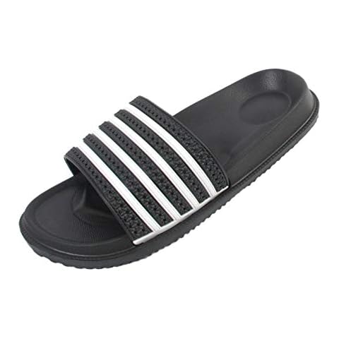 Mens Sports Sliders Flip Flops Slip On Open Toe Mules Sports Stripe Sandals Shoe Sizes Black Cover