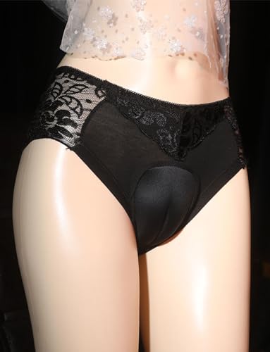 SEAUR Men's Sexy Lace Underwear Crossdresser Camel Toe Shaping Hiding Gaff Panty See Through Mesh Briefs3