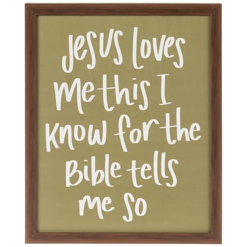 Hobby Lobby Jesus Loves Me Wood Framed Wall Decor Sign, Green and Brown, 16x13 Inch, Christian Kids Room Wall Art