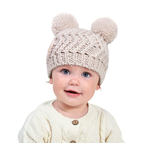 Gorro de lana de punto para bebé, invierno, doble bola, gorro de lana cálido monocolor, gorro de lana para niños, a, 0-3 meses