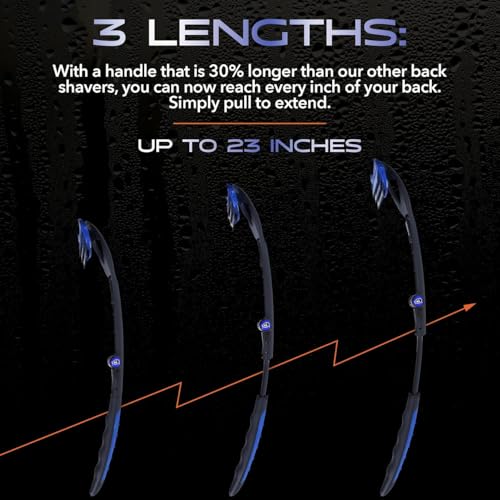 BakBlade 3.0 Stealth - Back Shaver for Men, Extra Long 23" Ergonomic Handle for a Close, Pain-Free Shave | The Ultimate Back Hair Remover for Men, +3 Extra Back Blade Refills
