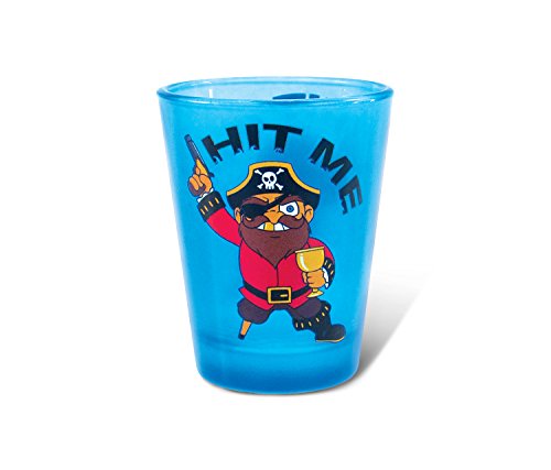 Puzzled Pirate Blue Neon"HIT ME" Shot Glass 1.70 Oz Quality Glassware for Bar Collection Novelty Liquor/Spirits Drinking Glass - Marine Life Beach Character Nautical Theme