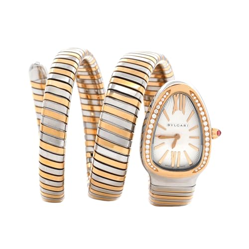 Pre-Loved Serpenti Tubogas Double Spiral Quartz Watch Stainless Steel and Rose Gold with Diamond Bezel 23, Rose Gold