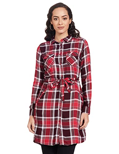 Image of Max Women Checked Tie-Up Waist Shirt Tunic