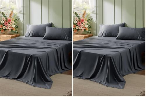 Image of Bedsure California King Sheet Sets - 4 Pieces Soft Cal King Sheets - Breathable & Cooling - Hotel Luxury - Easy Care Polyester Microfiber Bedding for Women, Men, Dark Grey (Pack of 2)
