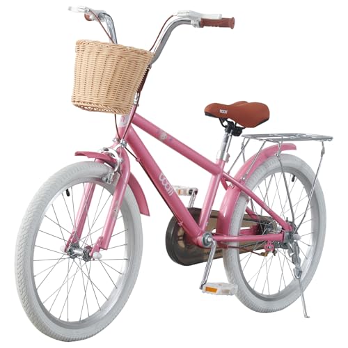 BSTSEL Kids Bike 16" 18" 20" 22“ Pink Baby Girls Children Bicycle with Basket, Rear Bracket, Silent Stabilizers and Double Brakes Ages 5-12 Years Old 16-20 inch Girls Bike Gift (22 inch)